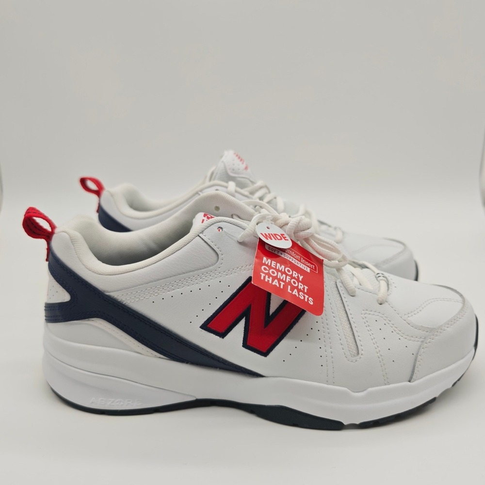 New Balance 608 v5 White Navy Red Leather Training Shoes MX608HR5 Men 11.5